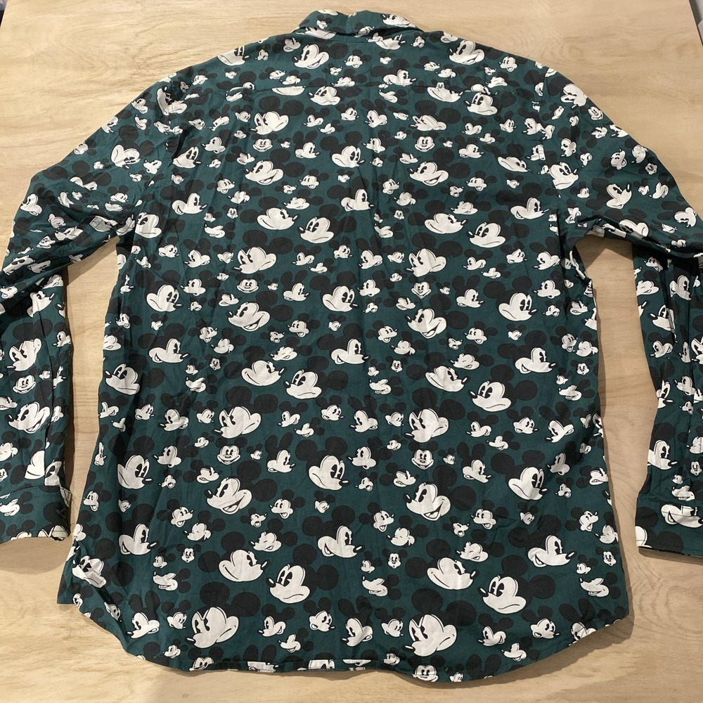 H&M Disney Men Shirt Vintage Mickey Mouse Green Long Sleeve Size Medium - Picture 5 of 5